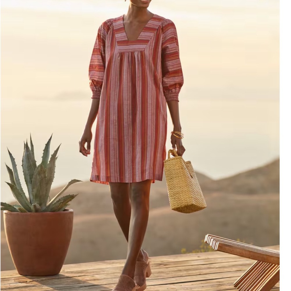 Garnet Hill Shimmering Gauze Dress Women S Striped Metallic Organic Cotton Boho